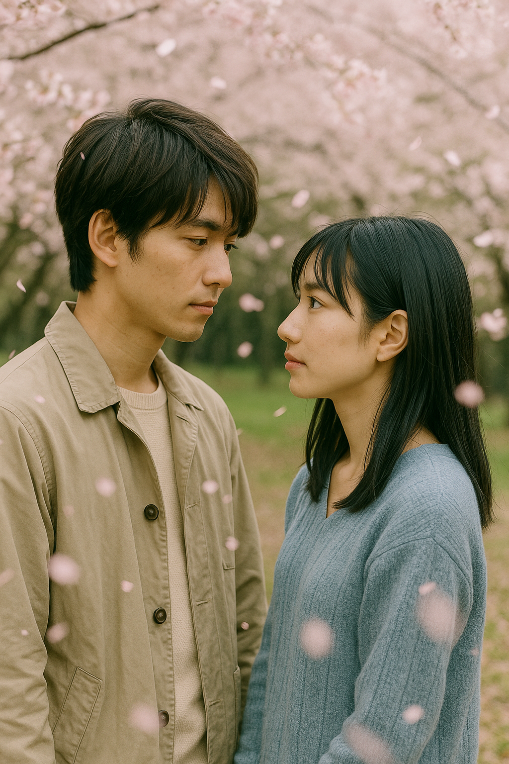 桜の下で向き合うふたり